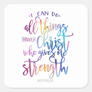 All Things Through Christ Bible Quote Typography S Square Sticker