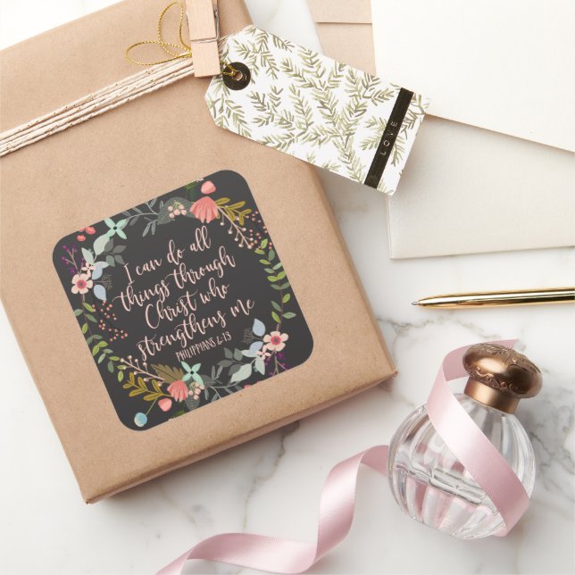 All things through Christ Philippians Bible Verse Square Sticker (Gifting)