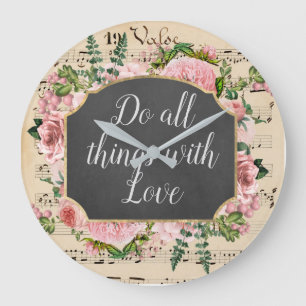 All Things with Love Vintage Collage Large Clock
