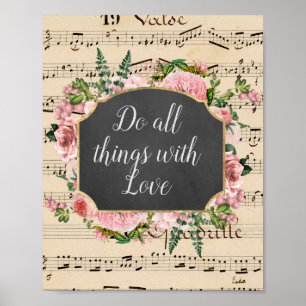All Things With Love Vintage Collage Poster