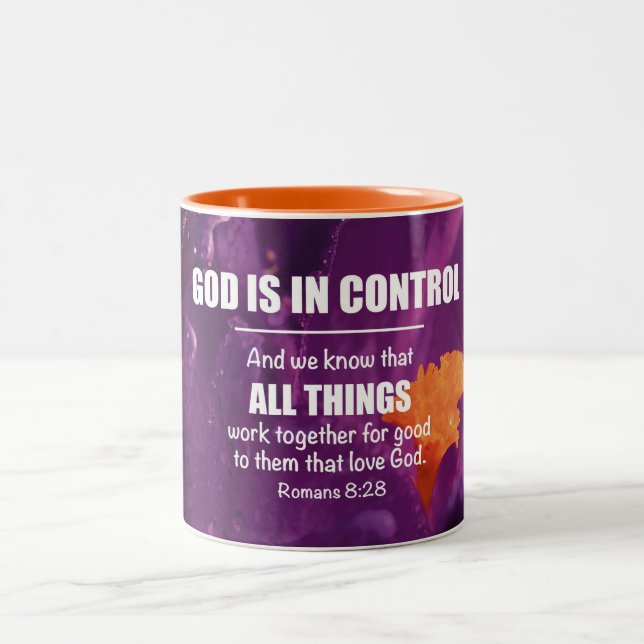 ALL THINGS WORK TOGETHER  Romans 8:28 Personalized Two-Tone Coffee Mug (Center)