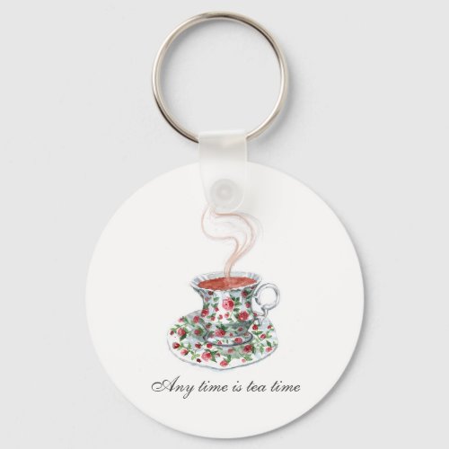 All time is tea time Tea Slogan Quote Vintage Cup  Keychain