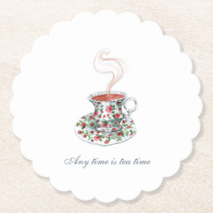 All time is tea time Tea Slogan Quote Vintage Cup Paper Coaster