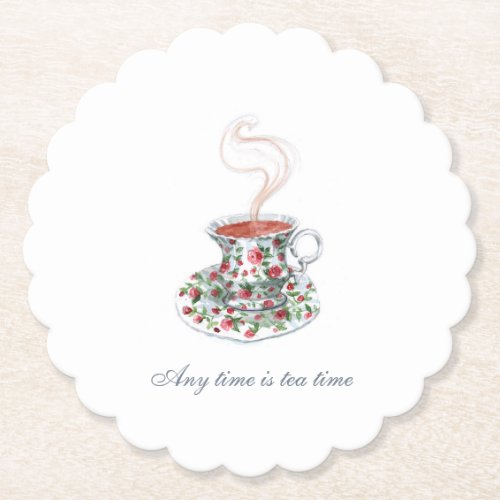 All time is tea time Tea Slogan Quote Vintage Cup  Paper Coaster