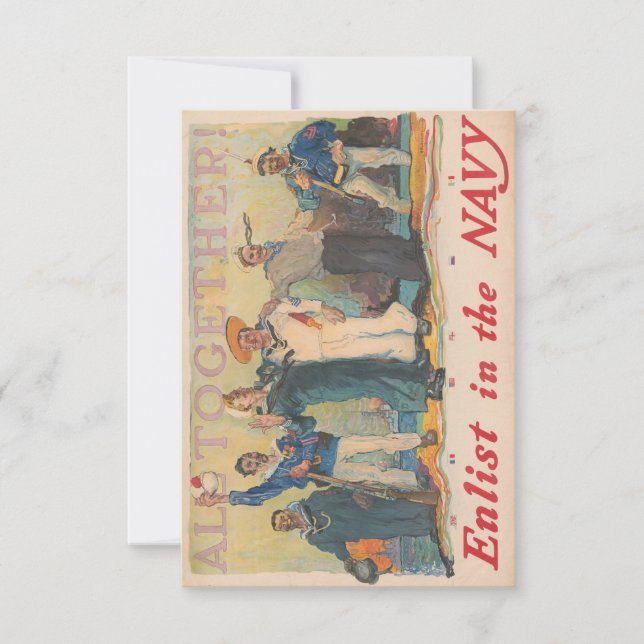 All Together! Enlist In The Navy WWI Poster Invitation (Front)