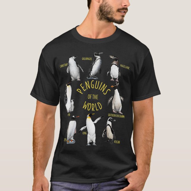 All Types Of Penguins Of The World Funny Penguin T-Shirt (Front)