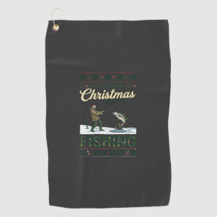 All Want Christmas Is Fishing Fisherman Fish Snowf Golf Towel