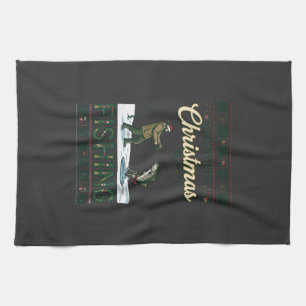 All Want Christmas Is Fishing Fisherman Fish Snowf Kitchen Towel