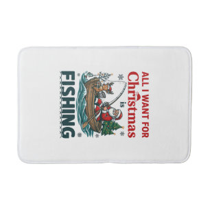 All Want Christmas Is Fishing Santa Reindeer Boat Bath Mat