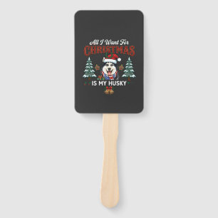 All Want Christmas Is Husky Dog Santa Hat Hand Fan