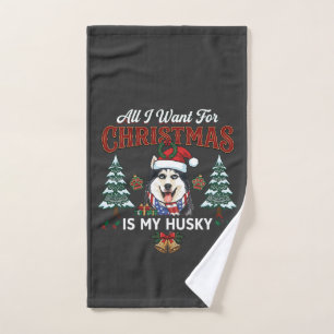 All Want Christmas Is Husky Dog Santa Hat Hand Towel
