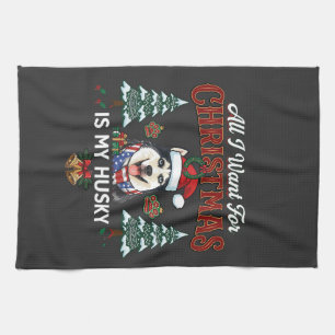 All Want Christmas Is Husky Dog Santa Hat Kitchen Towel
