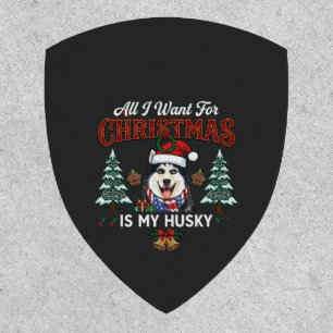 All Want Christmas Is Husky Dog Santa Hat Patch