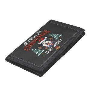 All Want Christmas Is Husky Dog Santa Hat Trifold Wallet
