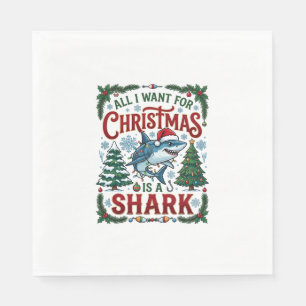 All Want Christmas Shark Pine Trees Napkins
