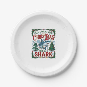 All Want Christmas Shark Pine Trees Paper Plates