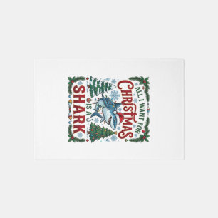 All Want Christmas Shark Pine Trees Rug
