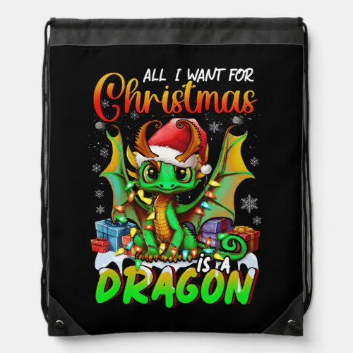 All Want for Christmas is A Dragons Santa Hat Anim Drawstring Bag