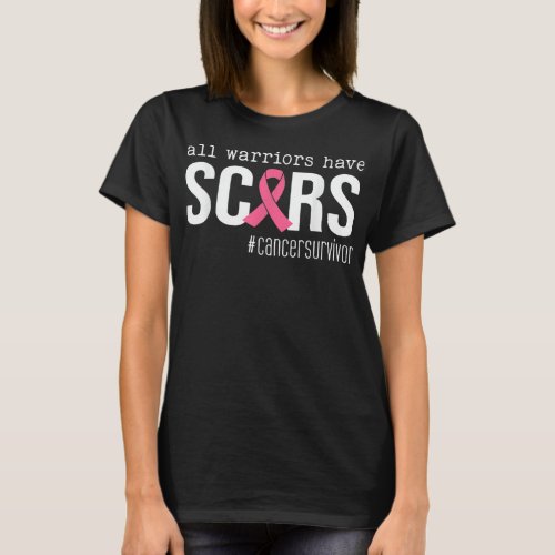 all warriors have scars pink ribbon breast cancer  T_Shirt