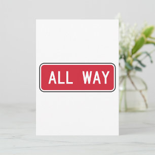 All Way Classic Red Traffic Street Sign  Invitation