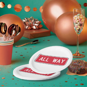 All Way Classic Red Traffic Street Sign  Paper Plates