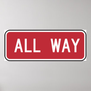 All Way Classic Red Traffic Street Sign Poster