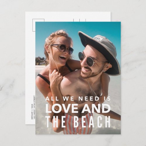 All We Need is Love Beach Photo Save the Date Announcement Postcard