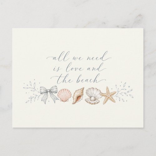 All We Need is Love & Beach Wedding Save the Date Announcement Postcard
