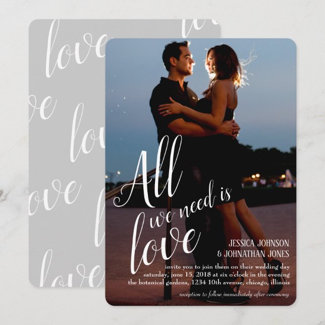 All We Need Is Love Photo Wedding Invitation (Front/Back)