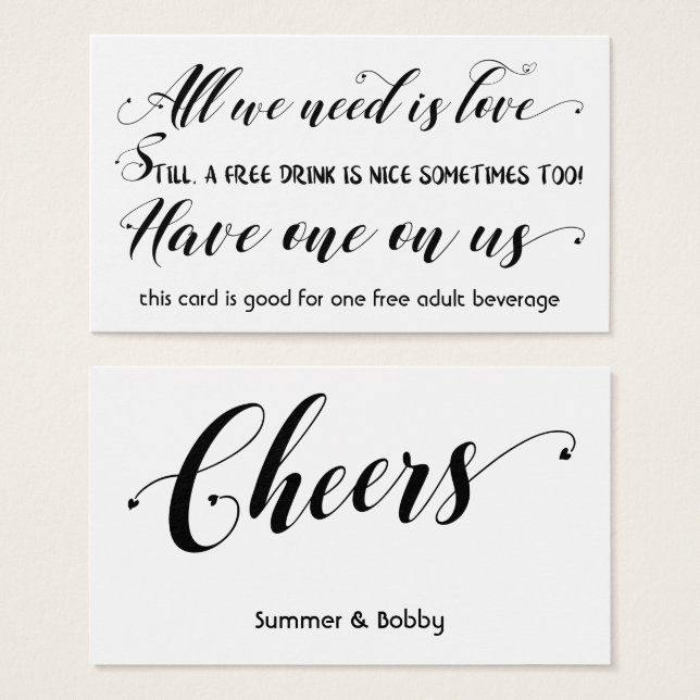 All We Need is Love Wedding & Event Drink Ticket (Front & Back)