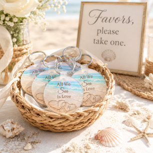 All We Sea Is Love Beach Hearts Sand Monogrammed Keychain