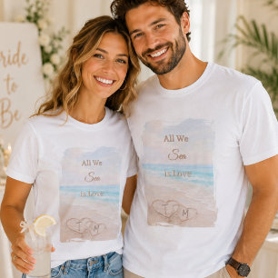 All We Sea Is Love Beach Hearts Sand Monogrammed T-Shirt