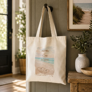 All We Sea Is Love Beach Hearts Sand Monogrammed Tote Bag