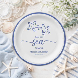 All we Sea is Love Chic Starfish Couple Wedding Paper Plates