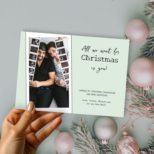 Pregnancy christmas card - Pink Dramatic personalized gifts for you All we want for christmas is you pregnancy photo holiday card