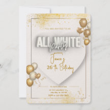 All white affair birthday invitation