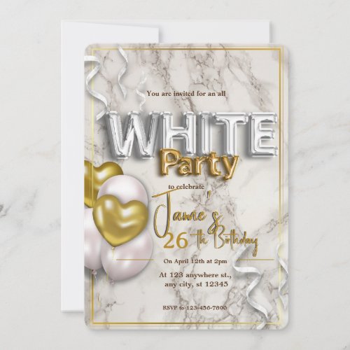 All white affair birthday invitation