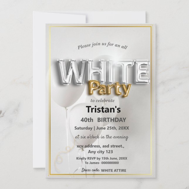 All White Affair or party Invitation (Front)