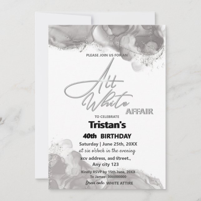 All White Affair or party Invitation (Front)