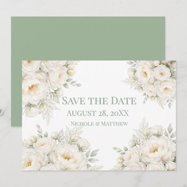 All White Floral Wedding Save the Date (Front/Back)