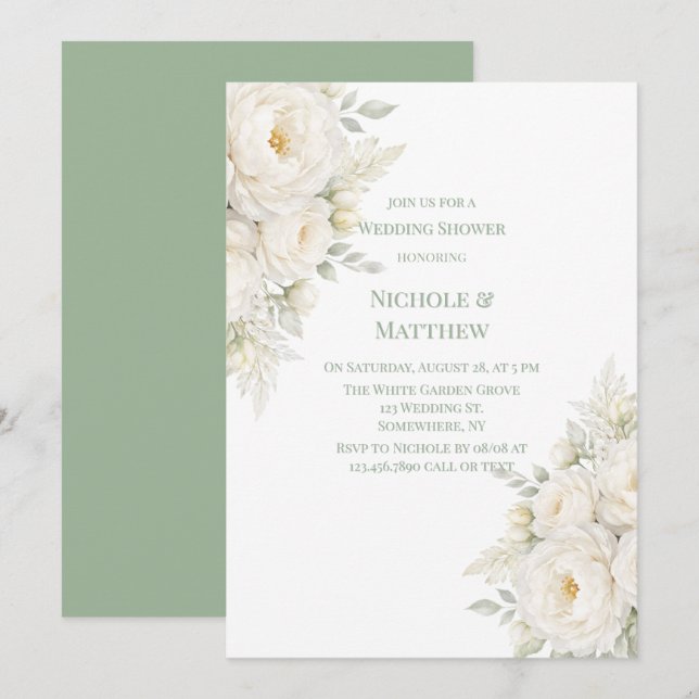 All White Floral Wedding Shower Invitation (Front/Back)