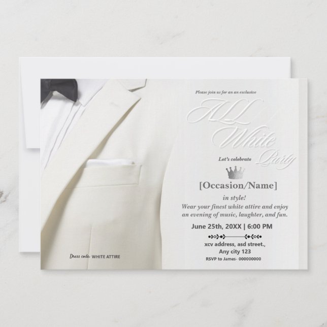 All White Party Luxury  Invitation (Front)
