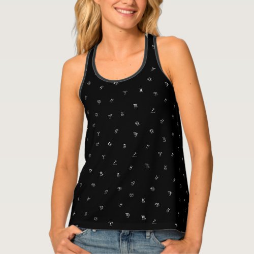 All White Small Zodiac Signs on Black Background Tank Top