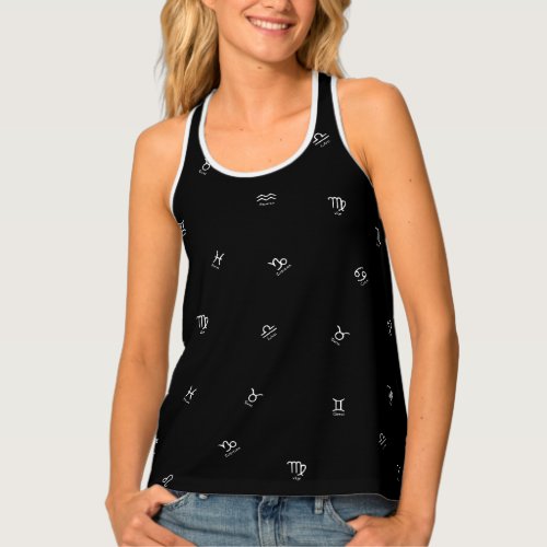 All White Zodiac Signs on Black Background 2 Tank Top