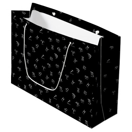 All White Zodiac Signs on Black Background Large Gift Bag