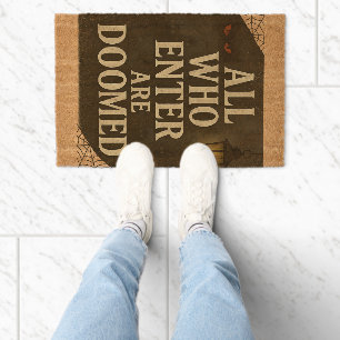 All Who Enter Are Doomed Vintage Gothic Warning Fiber Doormat