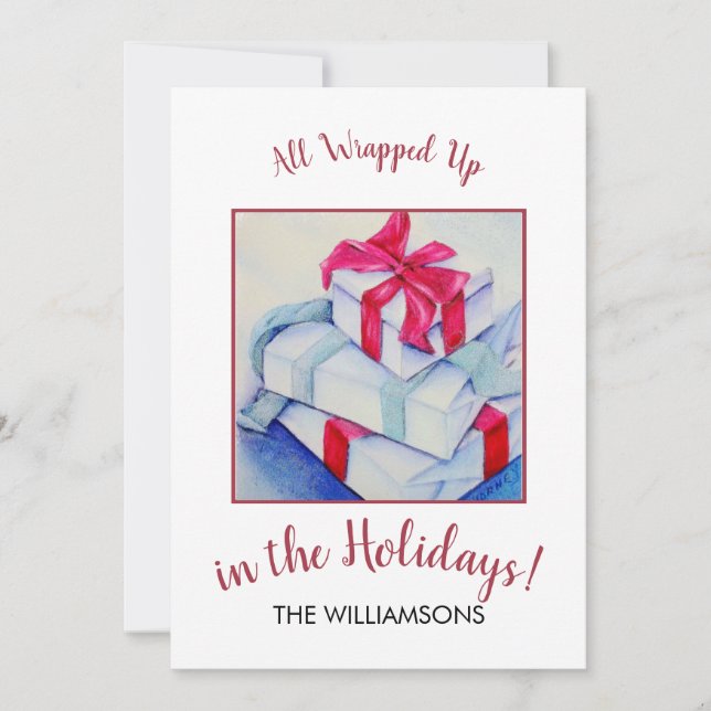 All Wrapped Up Christmas Gifts Holiday Card (Front)
