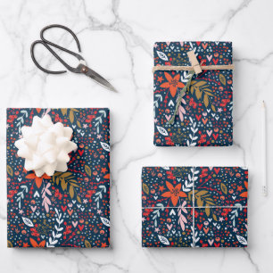 All Year Navy Floral Gift Wrapping Paper Sheets