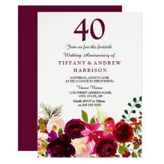 All Years Burgundy Red Wedding Anniversary Invite