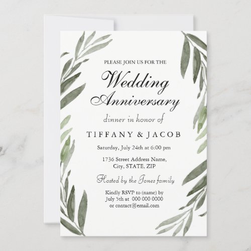 All Years Green Leaf Wedding Anniversary Invite